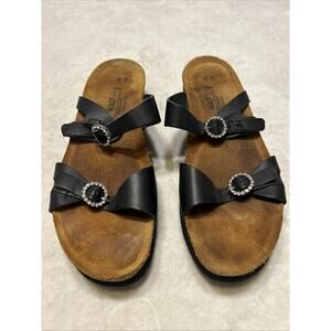 NAOT Sandals Women’s Size 40 US 9 Black Leather Wedge Slip On Made In Israel